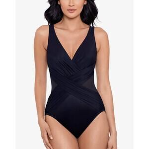Miraclesuit Crossover with Mesh One Piece Swimsuit 16 Black Plus Size